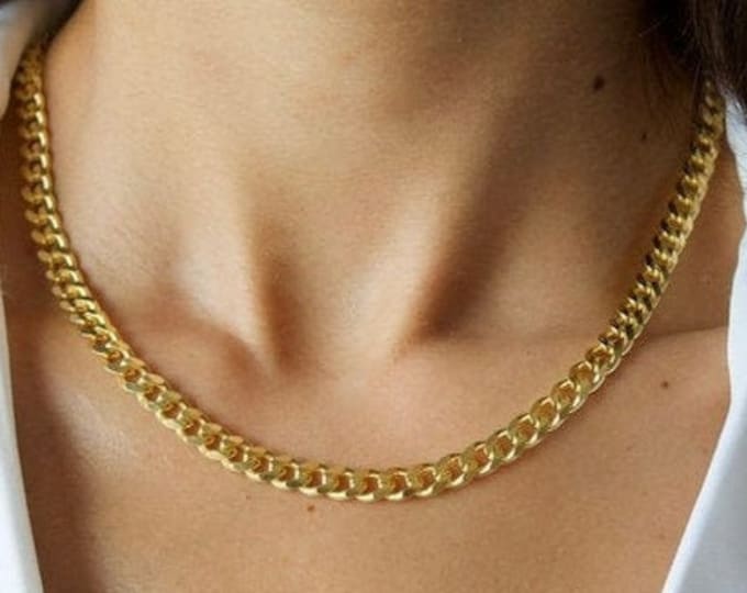 Curb Chain Necklace - 925k sterling silver Chain Choker - Gold Curb Chain Necklace - Curb Chain Necklace - Curb Chain Choker