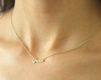 Mini Name Necklace - Gold Name Necklace  -14k solid gold Name necklace, Personalized Jewelry , Personalized Gifts , Gift for her , Necklaces