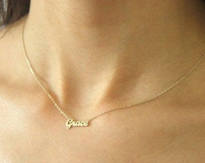 Mini Name Necklace - Gold Name Necklace  -14k solid gold Name necklace, Personalized Jewelry , Personalized Gifts , Gift for her , Necklaces