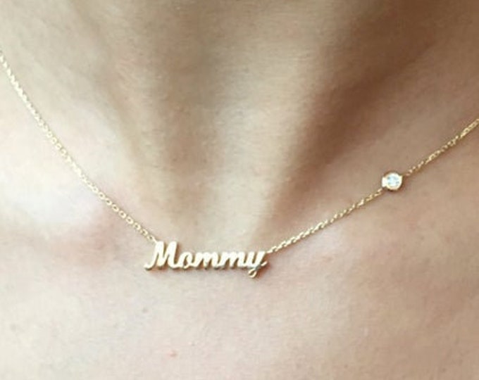 Mini Name Necklace with Birthstone - Gold Name Necklace  - Birthstone Necklace , Personalized Jewelry - Personalized Gifts , Christmas Gİfts