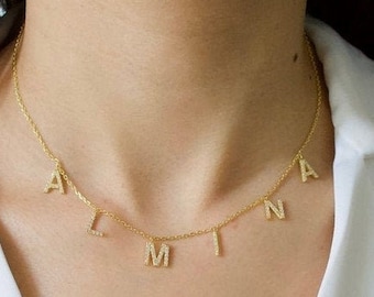 Gold Initial Necklace , Initial Name Necklace , Personalized Jewelry , Dangle Name Necklace , Personalized Gift , Black Friday Sale