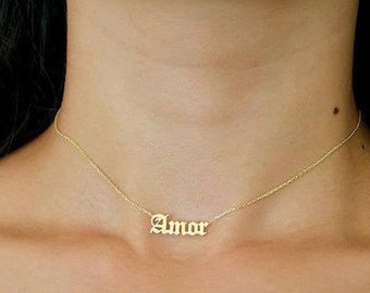 Gothic Name Necklace , Gold Name Necklace , 14k solid gold Name necklace , Name necklace , Personalized Jewelry , Personalized Gifts