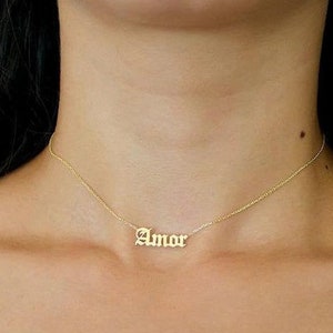 14k gold Gothic Name Necklace - Gold Name Necklace  - 14k solid gold Name necklace  -  Name necklace , Personalized Jewelry , 18K Gold Name