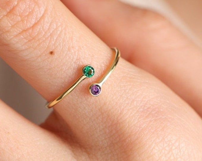 2 Birthstone Ring , Mothers Ring , Gemstone Ring , Personalized Gift For Mom , Minimalist Stacking Ring , Christmas Gift , Birthstone ring
