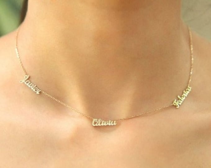 14k Gold Three Names Necklace , Name Necklace , Gold Name Necklace , Personalized Gift , Gifts for her , Mothers day gift , Gift for mother
