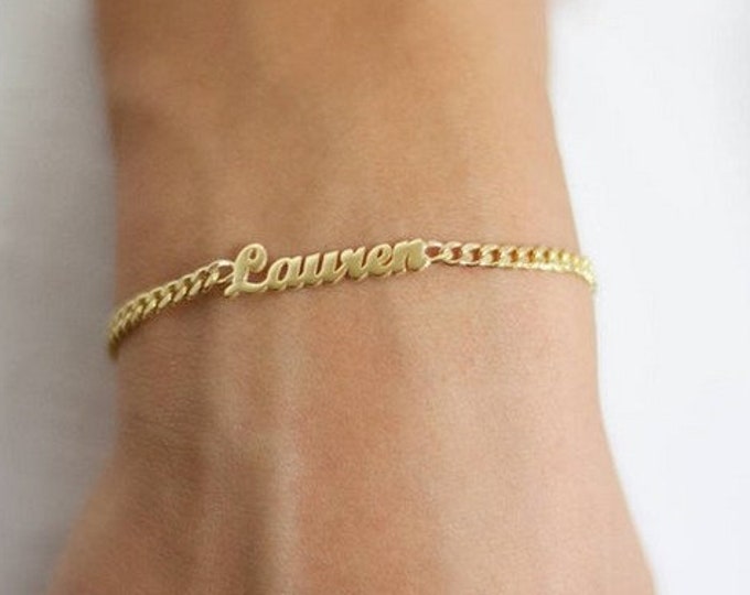 14k gold Name Bracelet , Gold Name Bracelet , Curb chain bracelet , Personalized Jewelry , Personalized Gift, Gift for her, Mothers Day Gift