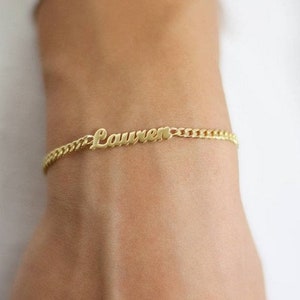 14k gold Name Bracelet , Gold Name Bracelet , Curb chain bracelet , Personalized Jewelry , Personalized Gift, Gift for her, Mothers Day Gift image 1