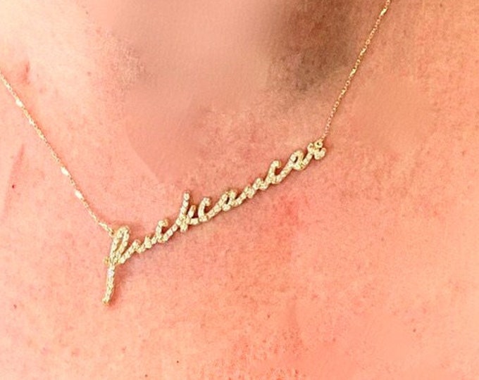 Fuck Cancer Necklace , Gold Name Necklace , Personalized Jewelry , Personalized Gifts  , Name Necklace ,Fuckcancer necklace