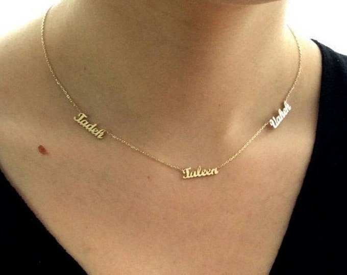 Three Name Necklace , Gold Name Necklace ,3 names necklace , Name Necklace, Personalized Jewelry, Personalized Gifts , Valentines Day Gift