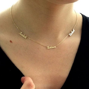 Drei Namen Halskette, Gold Namen Halskette, 3 Namen Halskette, Personalisierter Schmuck, personalisierte Geschenke, Valentinstag Geschenk
