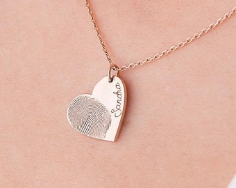 Collier coeur délicat avec empreintes digitales - Bijoux empreintes digitales - Bijoux empreintes digitales personnalisés - Cadeau fête des Mères - Cadeau maman