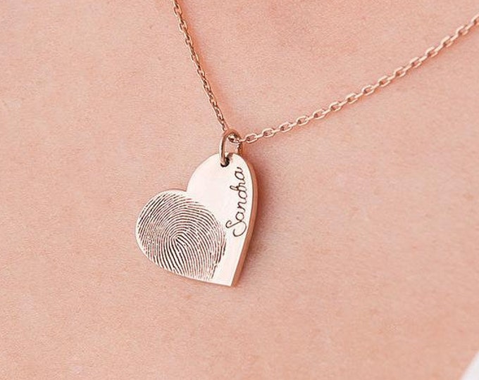 Fingerprint Necklace  Dainty Fingerprint Heart Necklace -  Fingerprint Jewelry - Custom Fingerprint Jewelry - Mothers Day Gift - Mom Gift