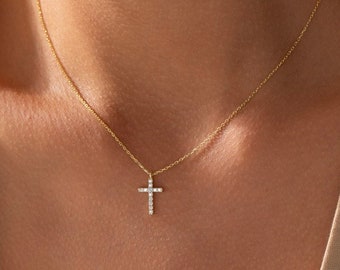 14k solid gold Cross Necklace, Dainty Cross Necklace, Minimalist Necklace, Baptism necklace, 10K gold cross necklace , Gift for her