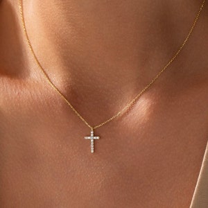 14k solid gold Cross Necklace, Dainty Cross Necklace, Minimalist Necklace, Baptism necklace, 10K gold cross necklace , Gift for her