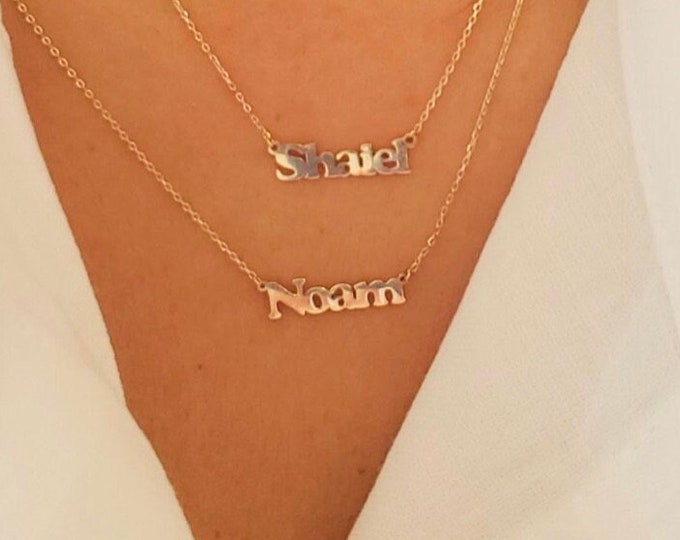 14k solid gold Name necklace , Mini Name Necklace , Personalized Gift  , Personalized Jewelry , Handmade Jewelry ,Bridesmaid gift , Gifts
