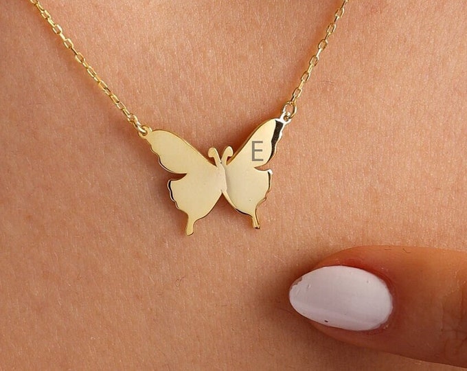 Butterfly Necklace, Gold Butterfly Necklaces, initial necklace , letter necklace  , Butterfly initial Necklace , Christmas Gift ,Blackfriday