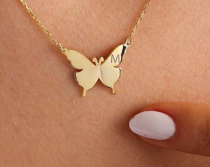 initial Necklace, Gold Butterfly Necklaces, Gold initial necklace , Gifts for her , Butterfly initial Necklace , Valentines day gifts