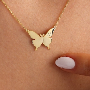 initial Necklace, Gold Butterfly Necklaces, Gold initial necklace , Gifts for her , Butterfly initial Necklace , Valentines day gifts