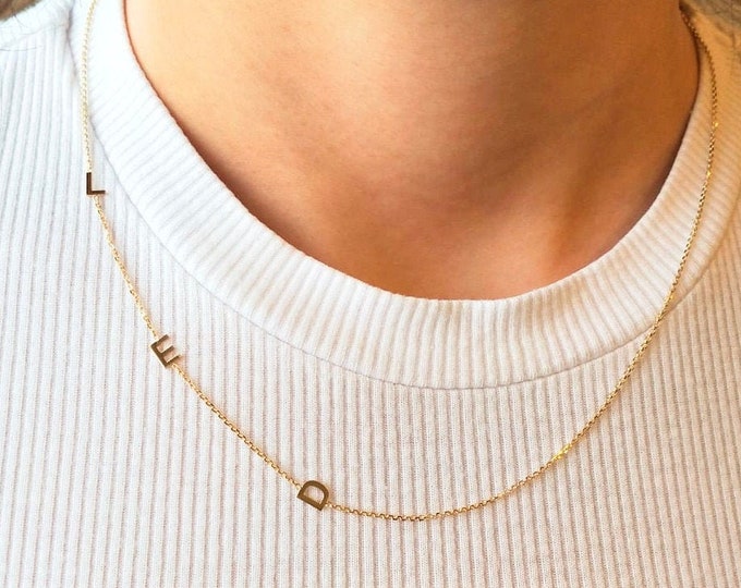 14k Solid Gold initial Necklace , Letter necklace , Personalized jewelry , Handmade Jewelry ,Bridesmaid gift , Personalized Gift ,Solid gold