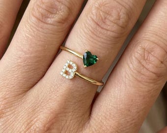 Gold  Birthstone Initial Ring, Birthstone Ring for Mom, Birthstone Jewelry, Personalized Ring, Valentines Day Gift