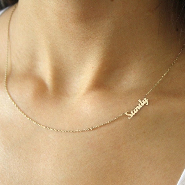 Sideways Name necklace , Mini Name Necklace , Gold Name Necklace  , Personalized Jewelry , Handmade Jewelry ,Christmas gift , Gift for her