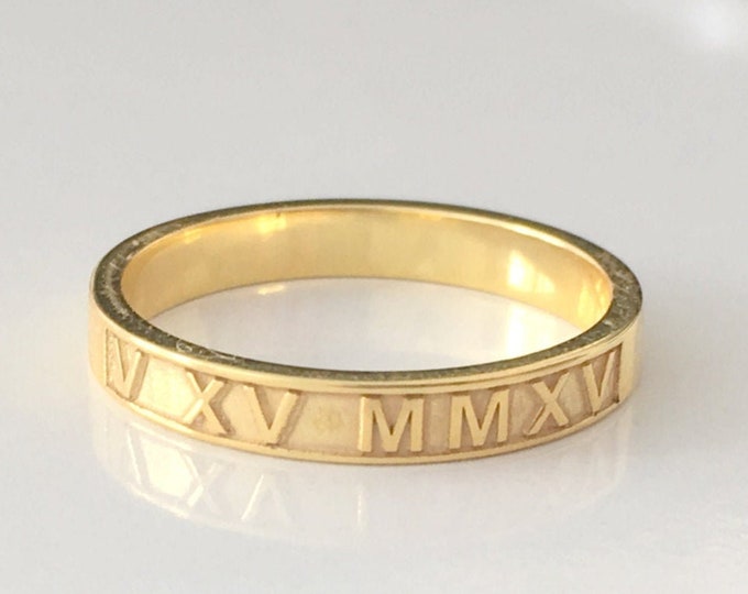 Roman Numeral Ring , Date Ring , Engraved Wedding Ring Gold Date Ring ,Personalized ring , Roman numeral ring, Mothers day gift , Women ring