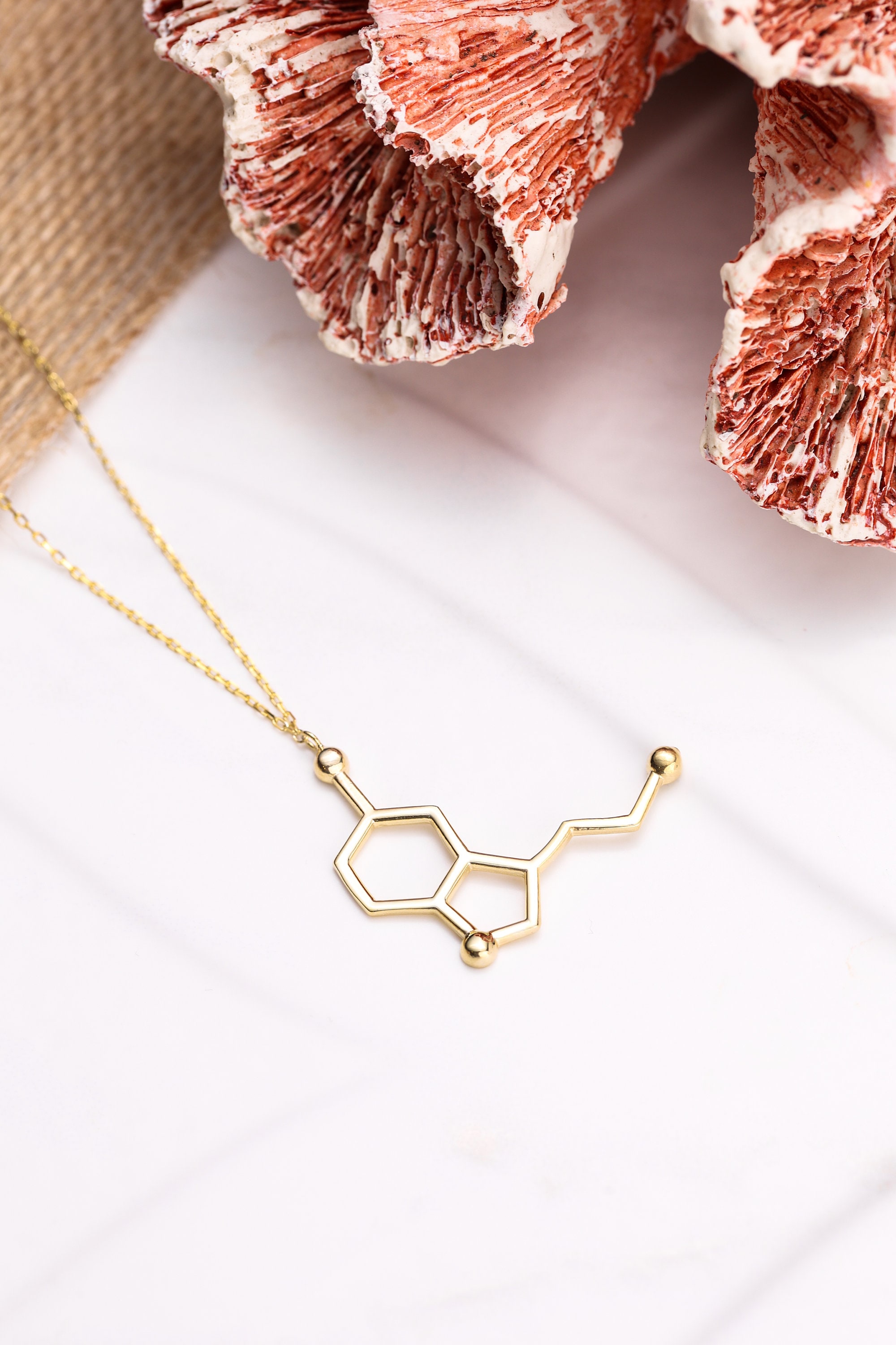 Caffeine necklace, silver Molecule - Delftia science jewelry