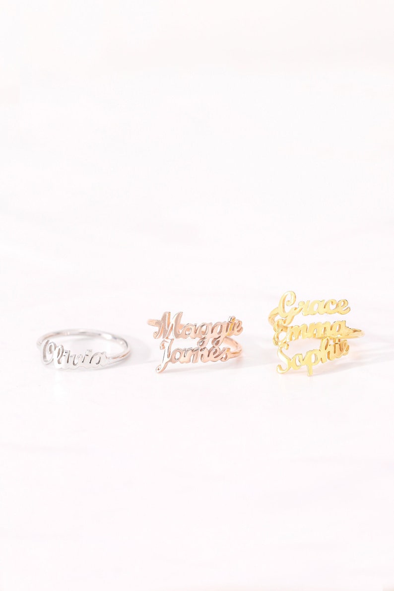 Gold Name Ring , Tiny Name Ring , Personalized Gift For Mom , New Mom Gift , Personalized jewelry , Gift for her , Gold Name Ring image 3