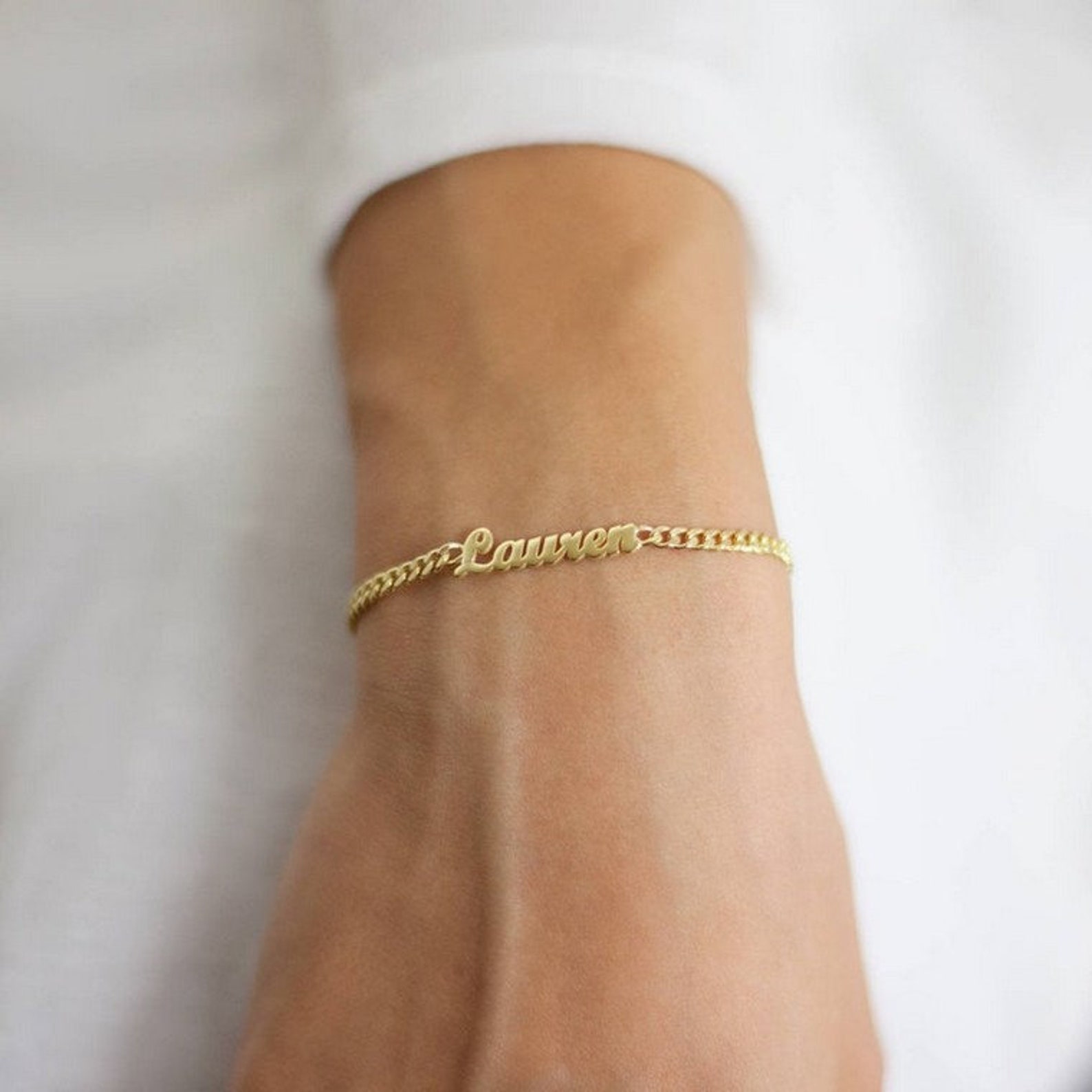 14k Gold Name Bracelet Gold Name Bracelet Curb Chain Etsy