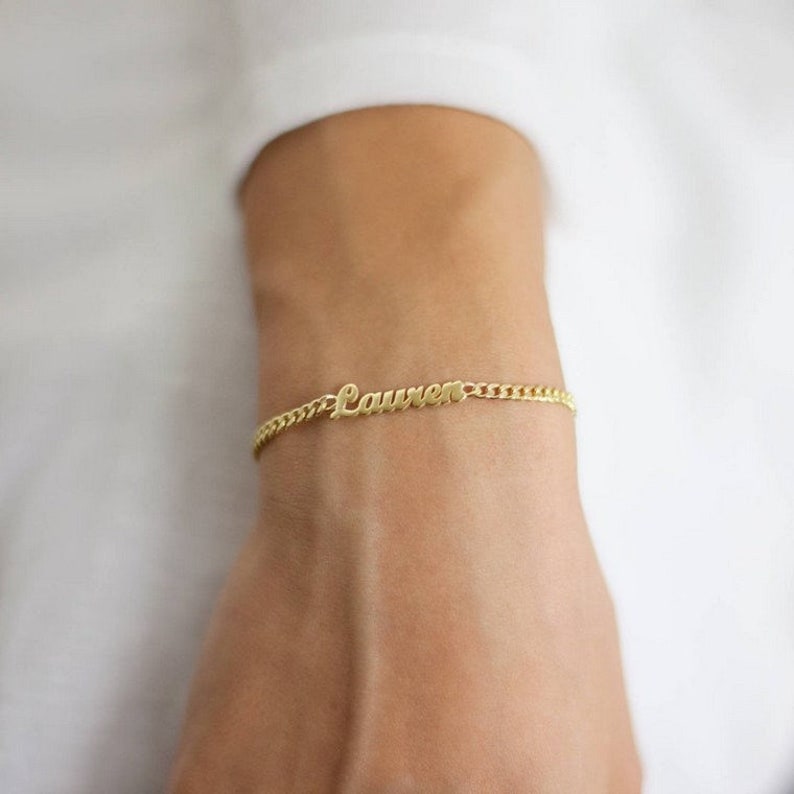14k Gold Name Bracelet Gold Name Bracelet Curb Chain Etsy