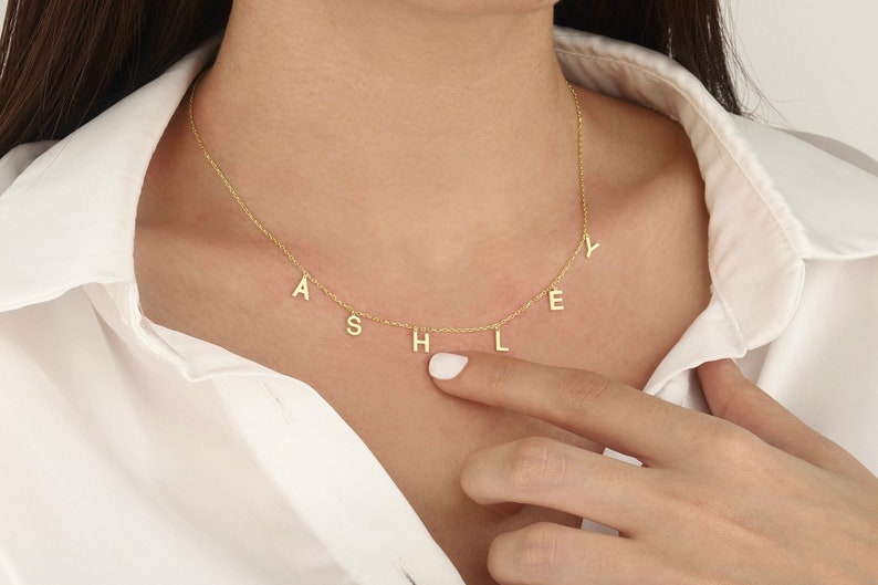 14k solid gold Name Necklace , Personalized Jewelry , Personalized Gifts, Gifts for her , Valentines Day Gifts, Personalized Letter necklace image 1