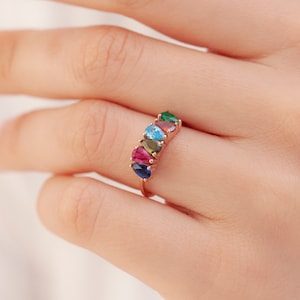 Family Birthstone Rings, Drop Stone Ring, Personalized Dainty Rings , Birthstone Ring for Mom, Personalized Jewelry , Personalized Ring image 2