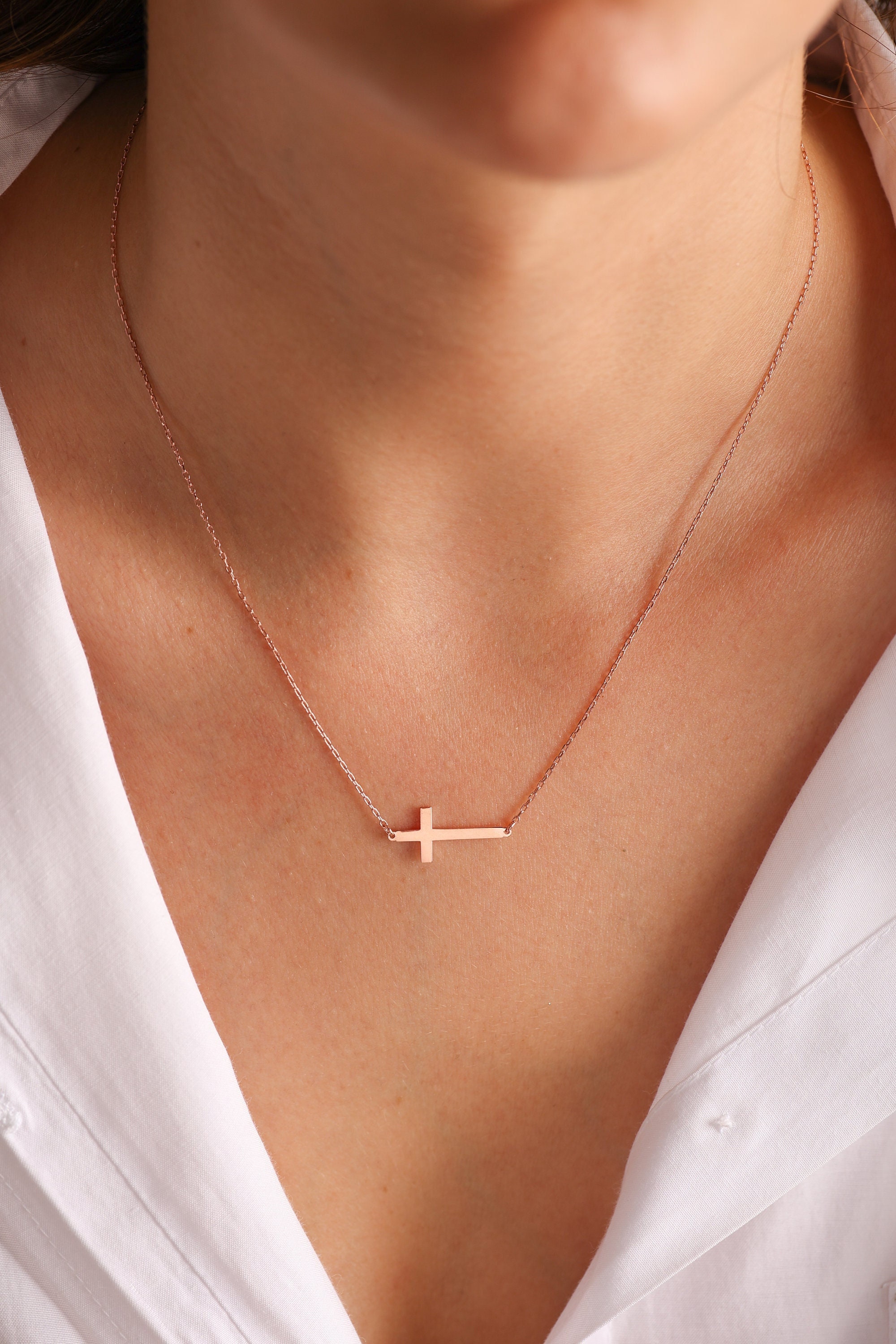 Solid Rose Gold Cross Pendant