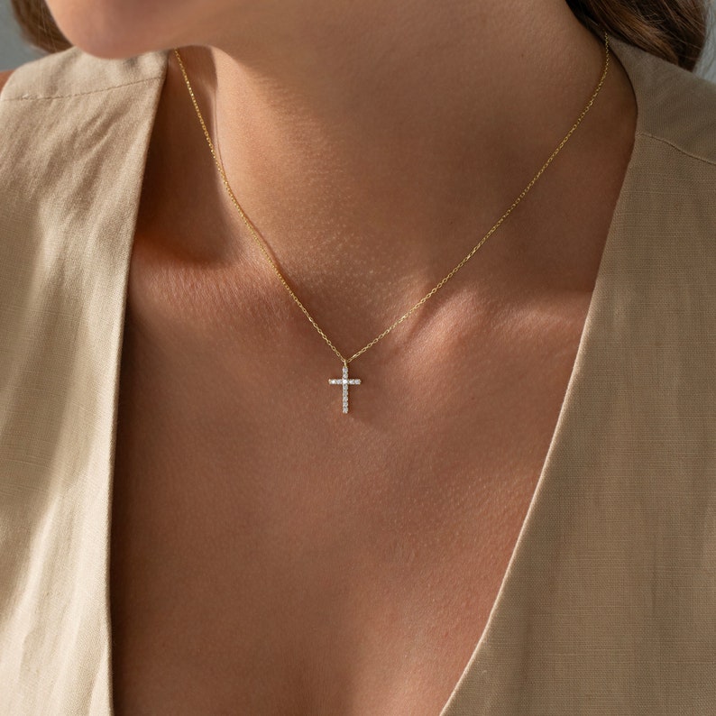 14k Gold Cross Necklace, Cross Necklace, Christian Gifts, Minimalist Necklace, Baptism necklace, Christmas Gift , Hallowen gift , Women gift image 5