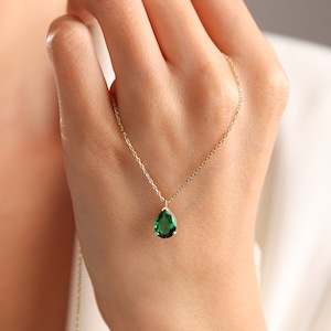 Emerald Necklace, Sapphire September Birthstone Necklace , Teardrop Emearld Necklace, Mothers Day Gift , Anniversary necklace gifts for her image 8