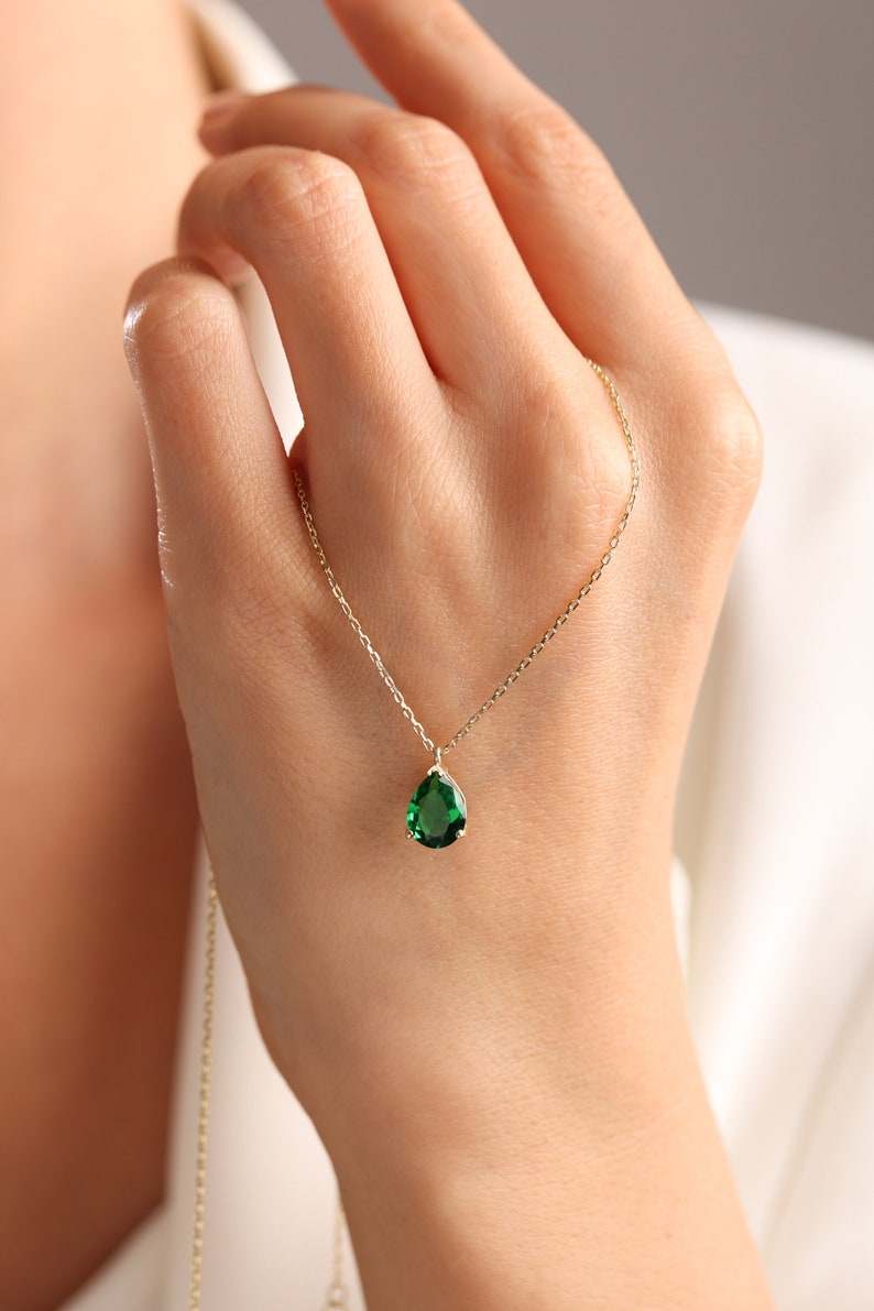 Emerald Necklace, Sapphire September Birthstone Necklace , Teardrop Emearld Necklace, Mothers Day Gift , Anniversary necklace gifts for her image 8