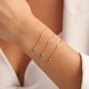 14k Gold initial Bracelet , Personalized Birthstone initial Bracelet , Letter Bracelet, Personalized jewelry, Gift for Her, Mothers Day Gift zdjęcie 5