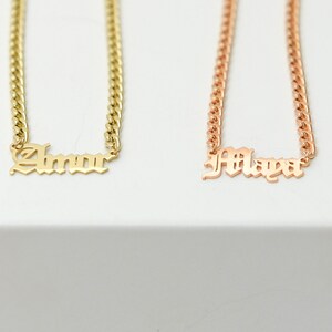 Gothic Name Necklace Gold Name Necklace Curb Name Necklace Name ...