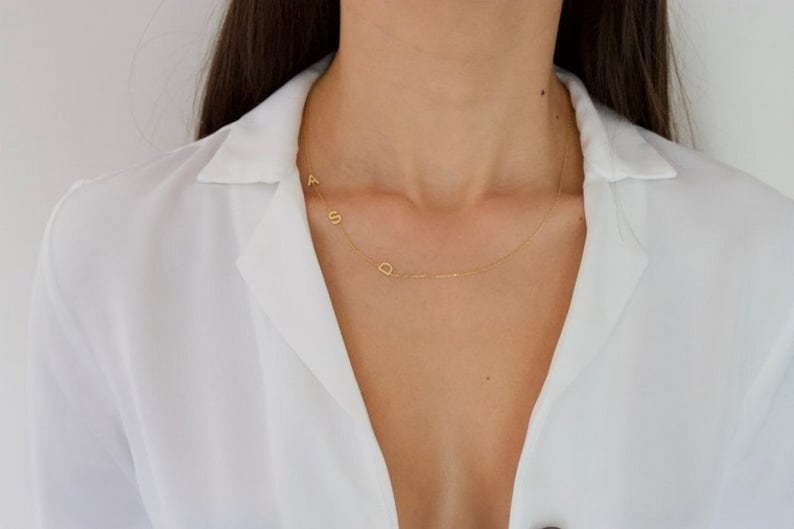 14k massief gouden eerste ketting, eerste ketting, gepersonaliseerde sieraden, gepersonaliseerde geschenken, briefketting, cadeaus voor haar, Moederdagcadeau afbeelding 6