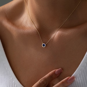 Sapphire Necklace, Genuine Diamond Sapphire Necklace, Minimalist Necklace, Emerald Necklace, September Birthstone Necklace, Christmas Gifts
