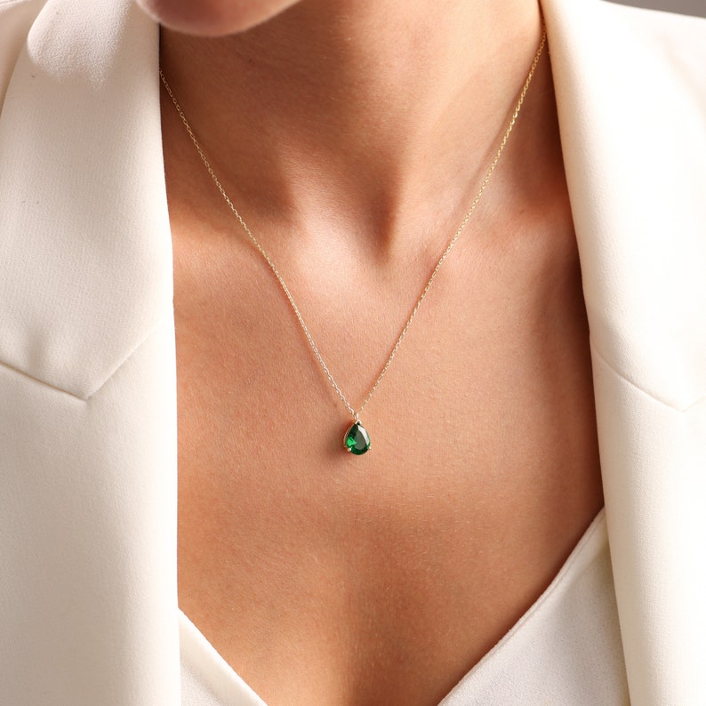 Teardrop Emerald Necklace , Dainty Layering Necklace , Emerald Jewelry, Gift for Wife, Birthstone Necklace, Christmas Women Gifts for her image 10
