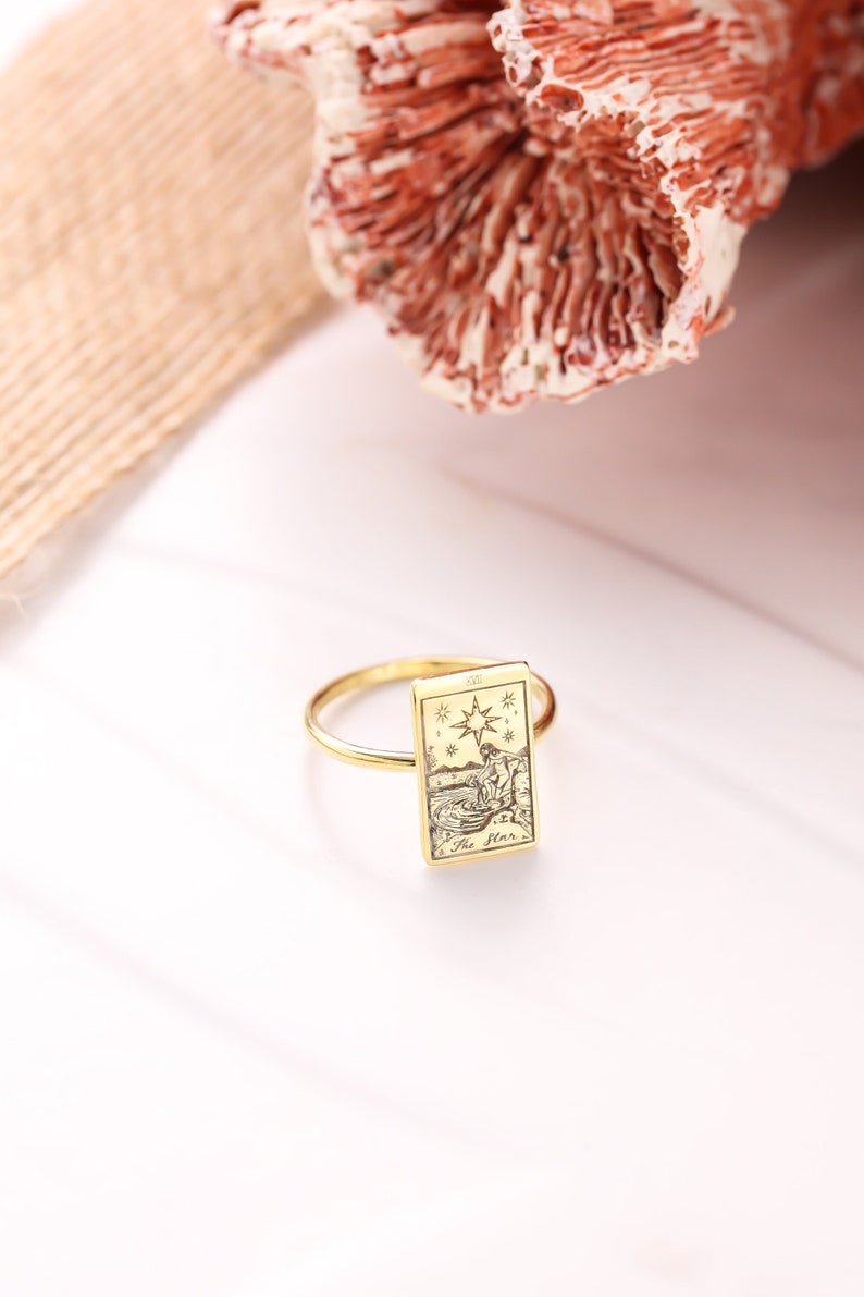Tarot Ring ,Dainty Tag Pendant Ring  , Spiritual Jewelry , Best Friend Gift , Tarot Card Ring , Mothers day gift , Gold Tarot card ring 