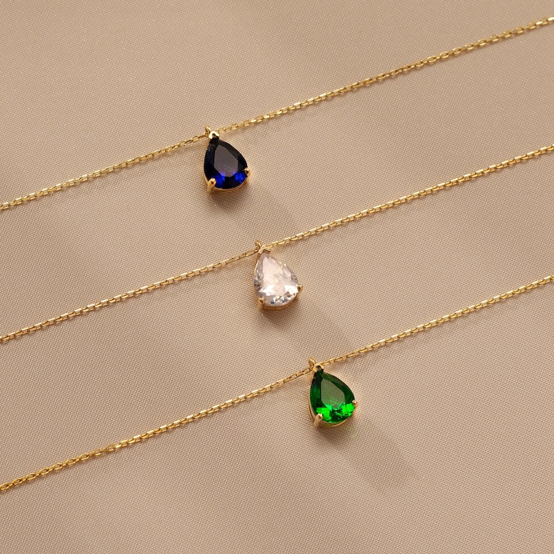 Emerald Necklace, Sapphire September Birthstone Necklace , Teardrop Emearld Necklace, Mothers Day Gift , Anniversary necklace gifts for her image 1