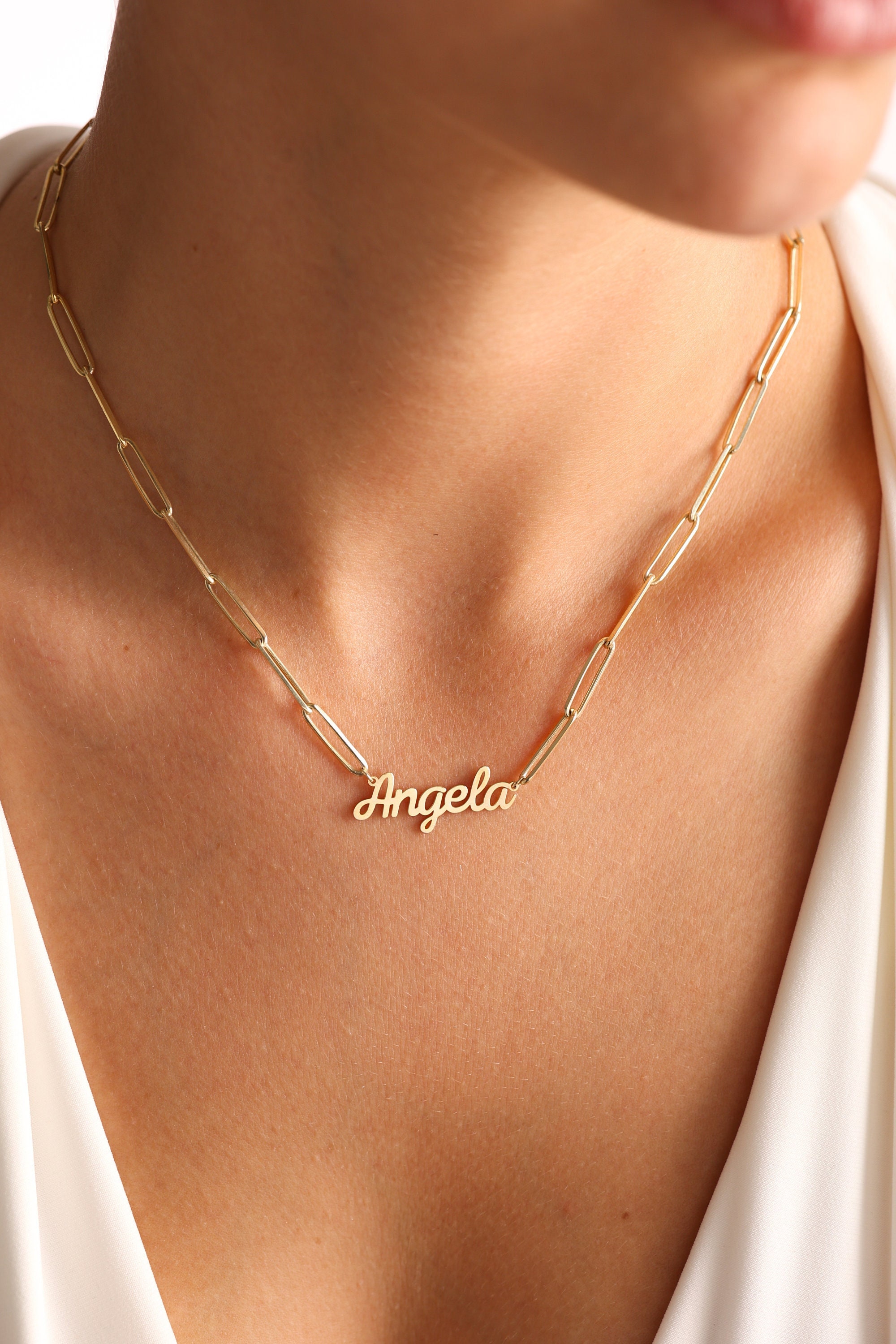 Sterling Silver Chain Link Necklace with Names