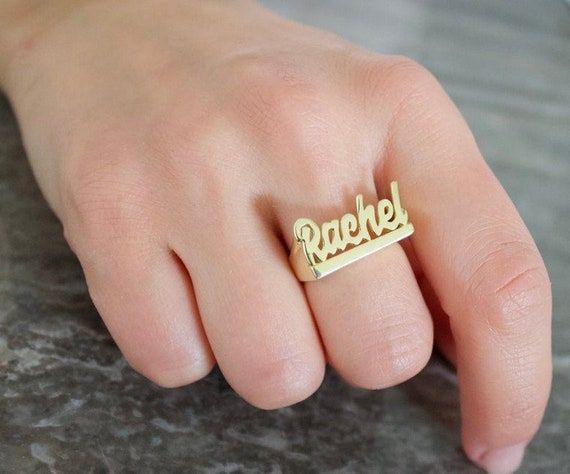 Goldtone Double Script Name Bypass Ring