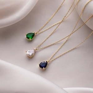 Emerald Necklace, Sapphire September Birthstone Necklace , Teardrop Emearld Necklace, Mothers Day Gift , Anniversary necklace gifts for her image 3