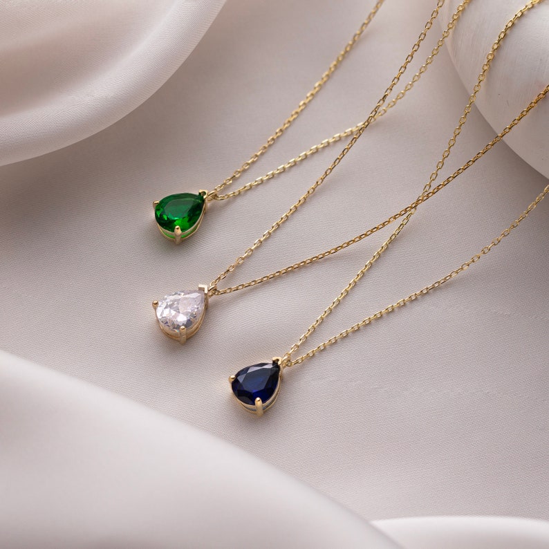 Emerald Necklace, Sapphire September Birthstone Necklace , Teardrop Emearld Necklace, Mothers Day Gift , Anniversary necklace gifts for her image 3