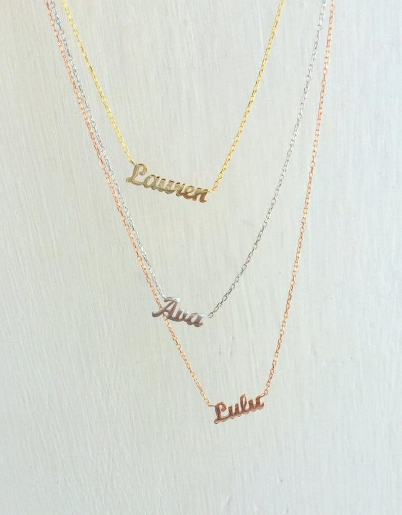 14k solid gold Name necklace ,Mini Name Necklace ,Name Necklace,Personalized Jewelry ,Personalized Gifts ,Gifts for her, Mothers day gift image 4