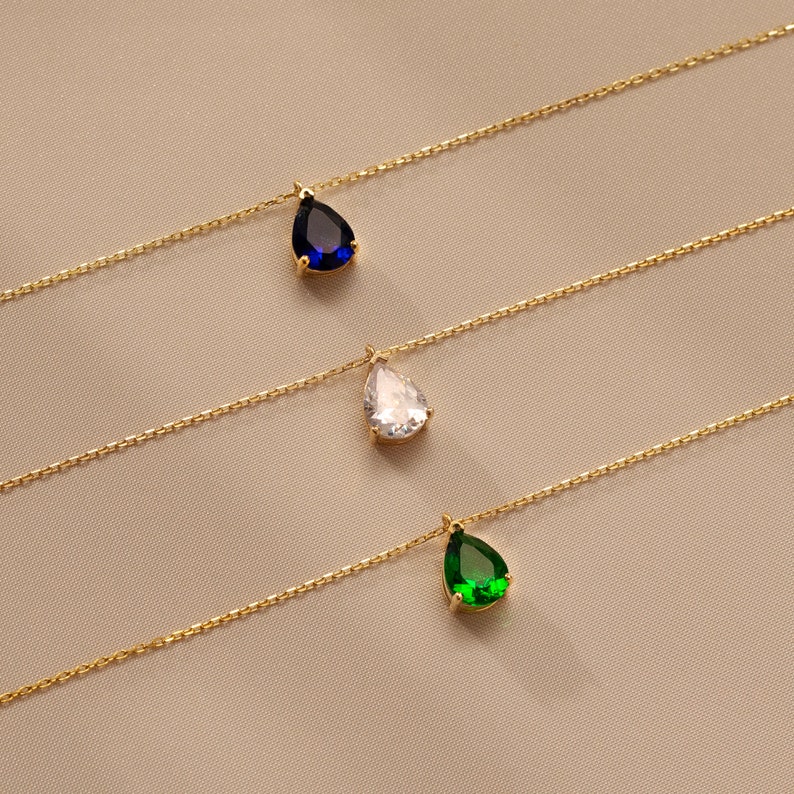 Teardrop Emerald Necklace , Dainty Layering Necklace , Emerald Jewelry, Gift for Wife, Birthstone Necklace, Christmas Women Gifts for her image 9