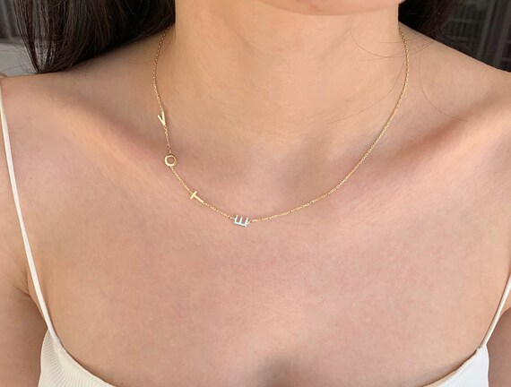 Sideways Initial Necklace 14k Gold Initial Necklace
